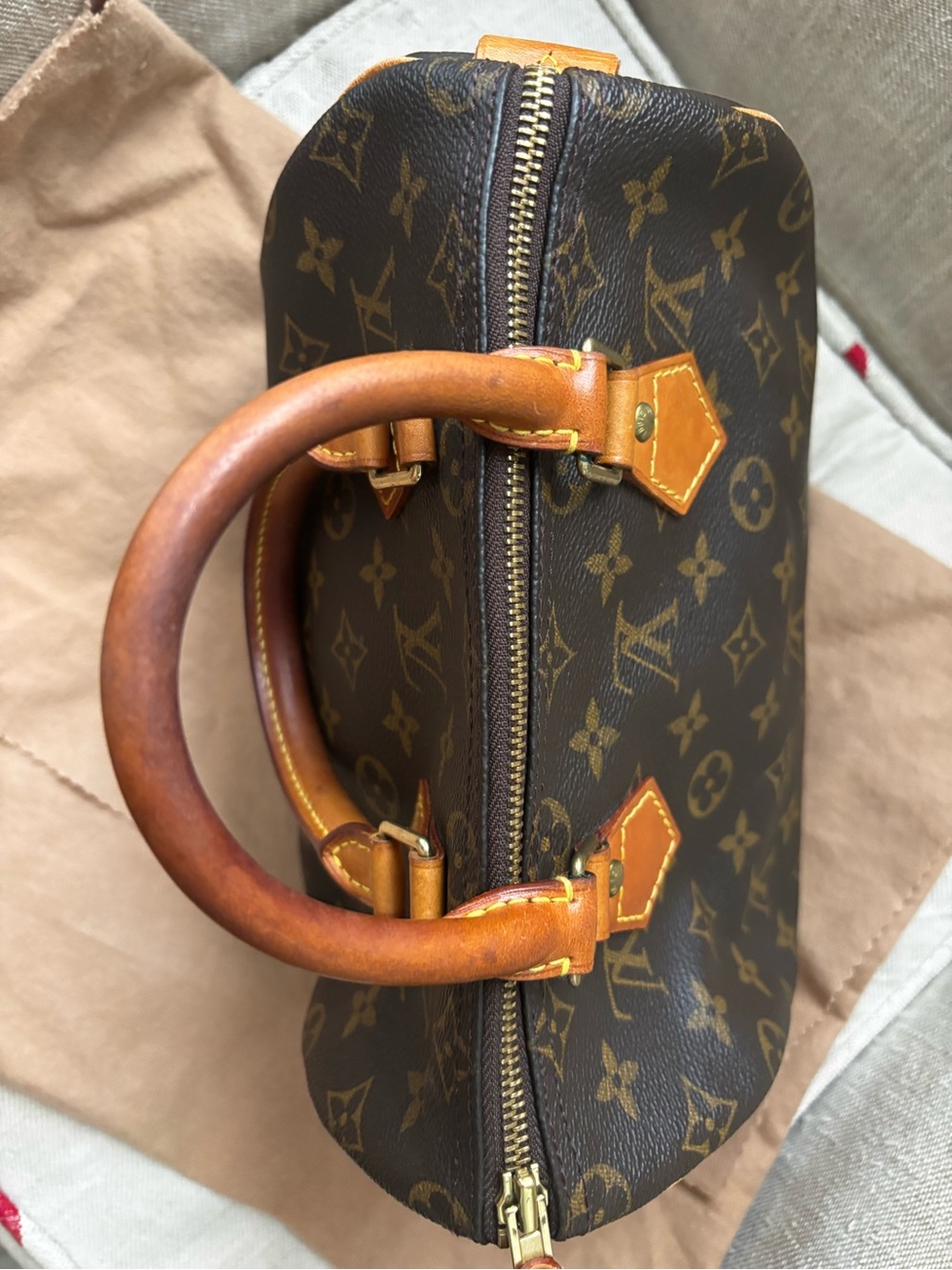 Louis Vuitton Monogram Canvas Satchel with Tan Leather Handles - Picture 3 of 16